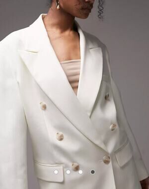 TOPSHOP New Womens 90s Double Breasted Oversized Blazer Cream 12 Academia Career